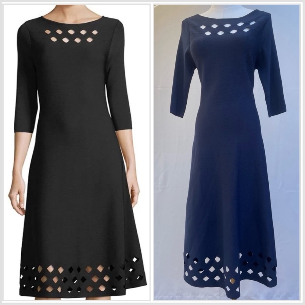 Nic+Zoe | Time Out Twirl Dress Navy With Cutouts 3/4 Sleeves Sz S (EUC)